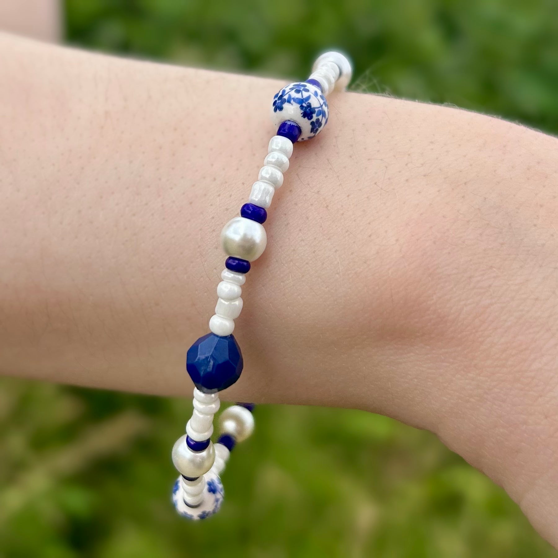 Painted Porcelain Themed Beaded Bracelet
