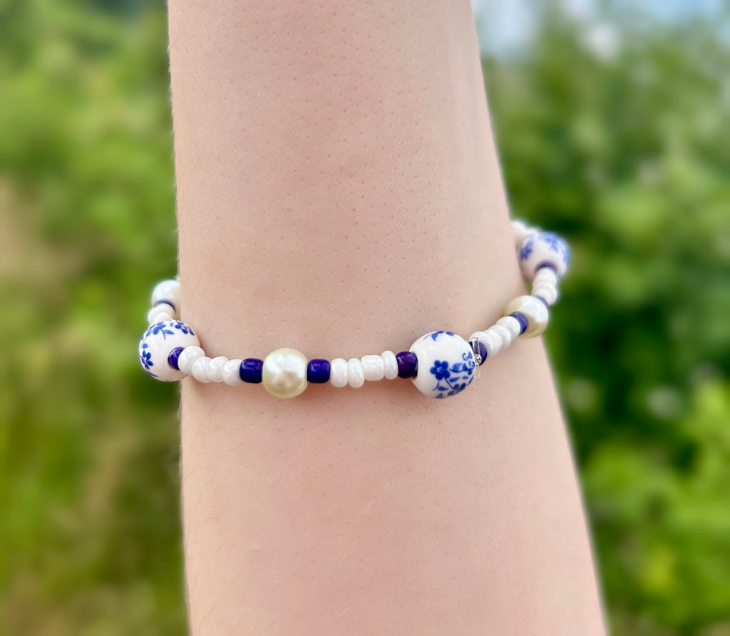 Painted Porcelain Themed Beaded Bracelet