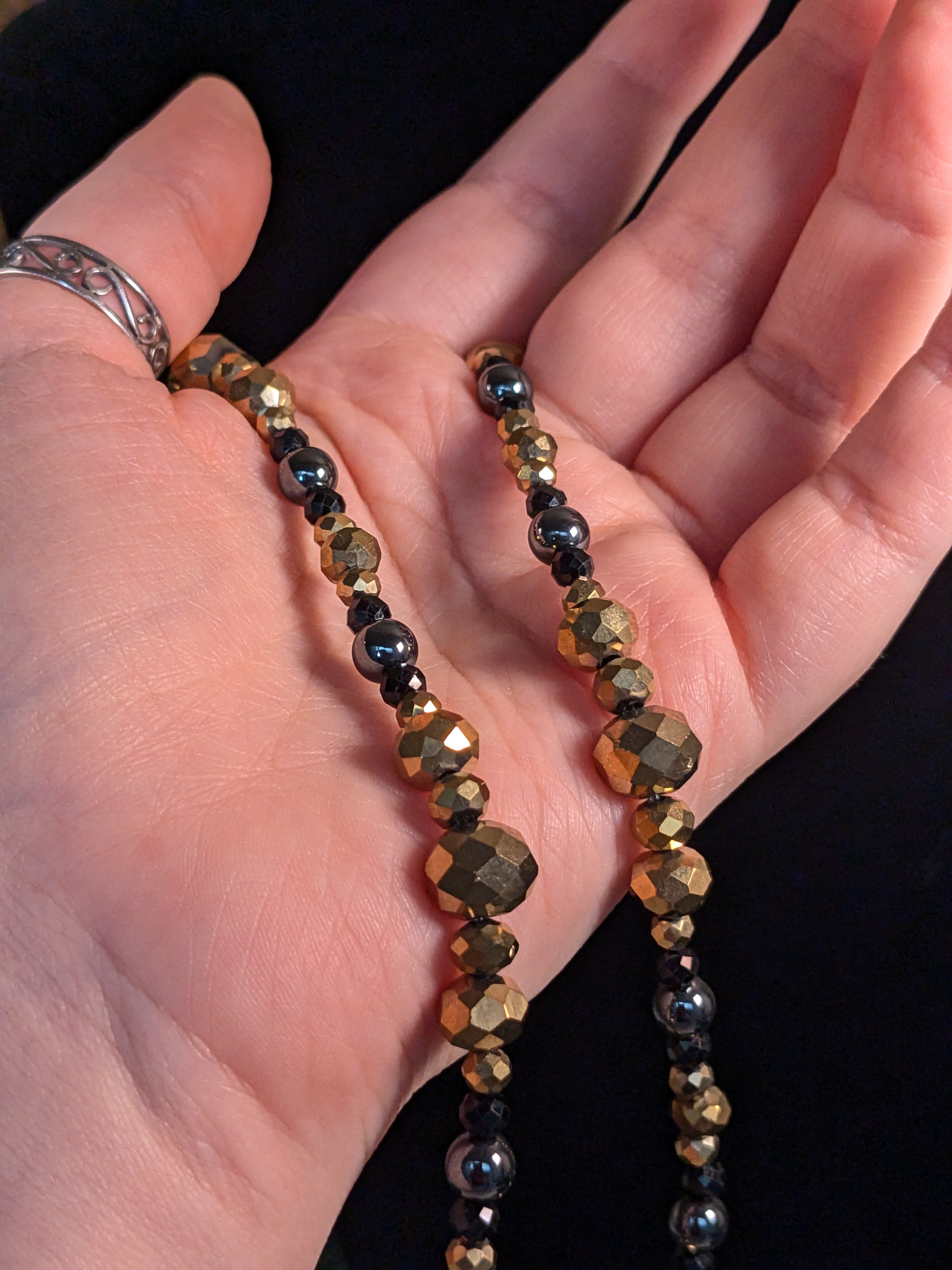 Black Crystal and Gold Beaded Necklace