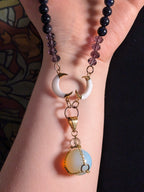 Hecate - Triple Moon Crystal Beaded Pendant Necklace