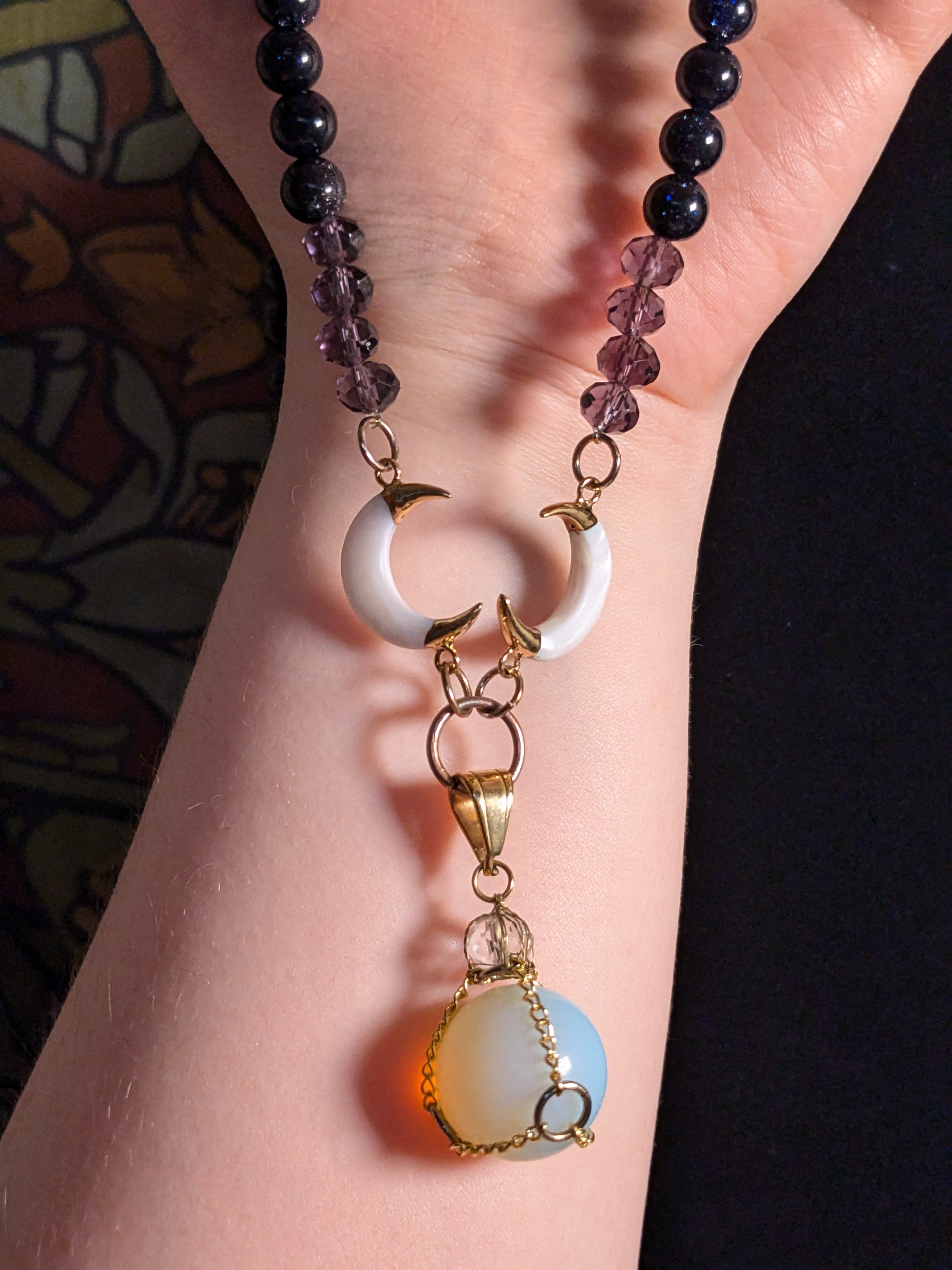 Hecate - Triple Moon Crystal Beaded Pendant Necklace