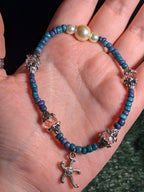 Siren Song - Set - Beaded Necklace and Bracelet in Pearl and Ocean Blue