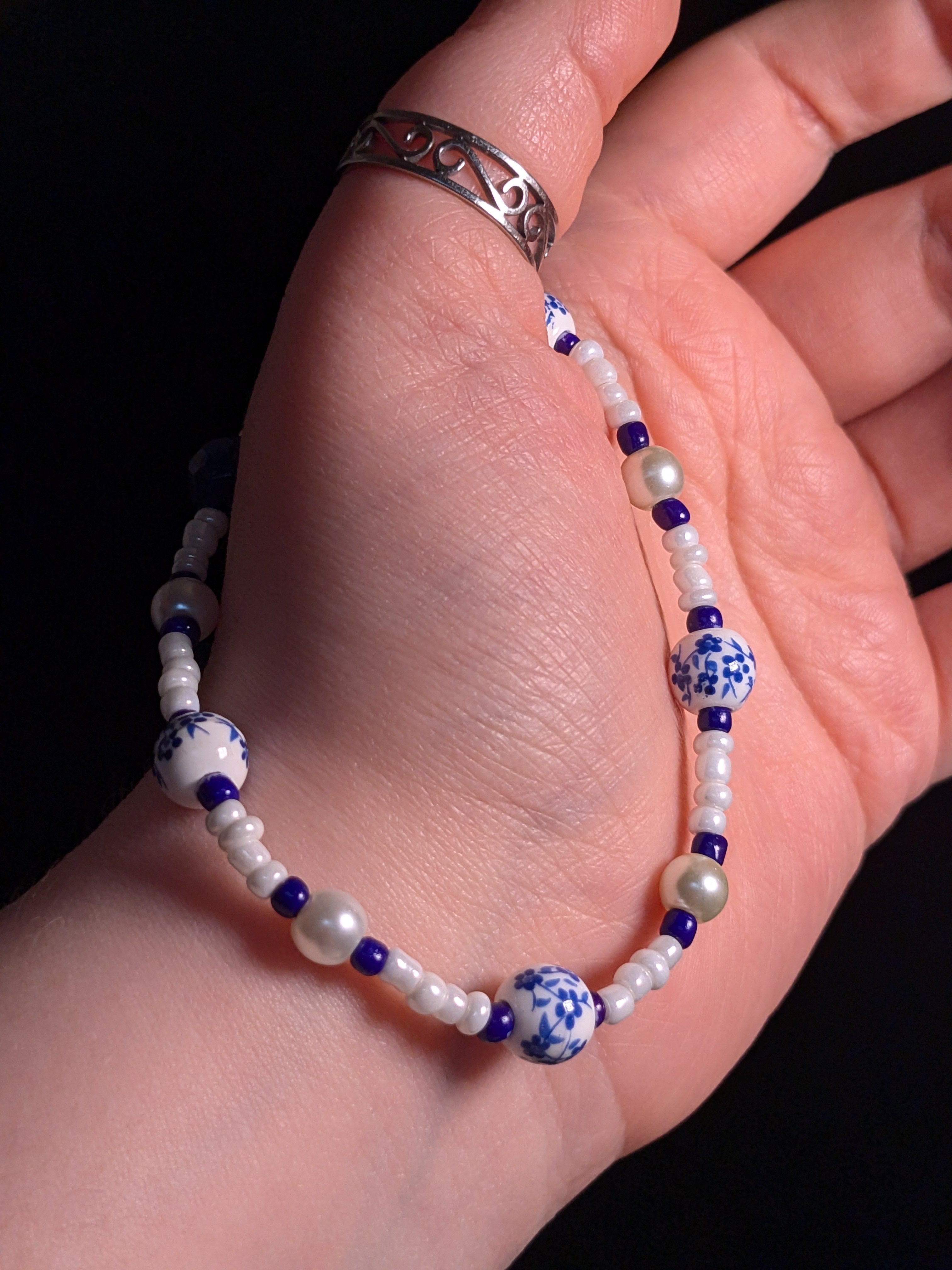 Painted Porcelain Themed Beaded Bracelet