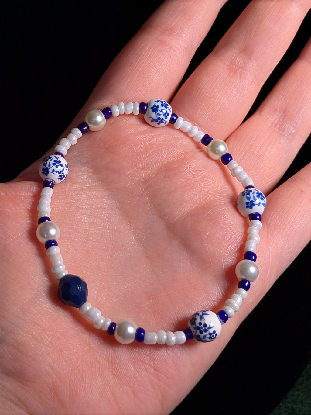 Painted Porcelain Themed Beaded Bracelet