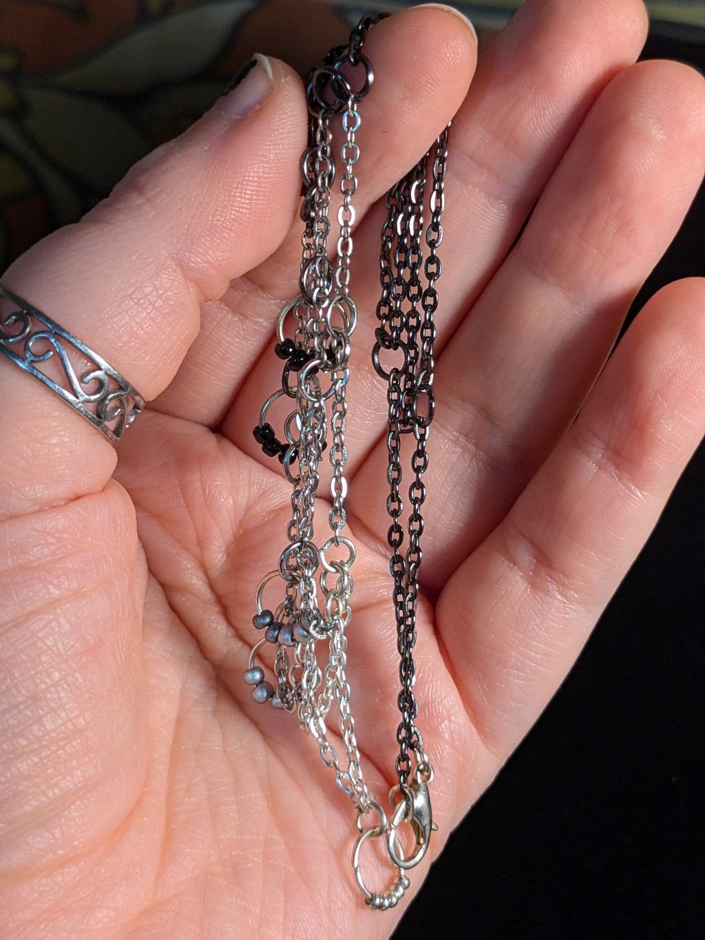 Clerestory - Black Silver Gradient Hanging Chain Necklace