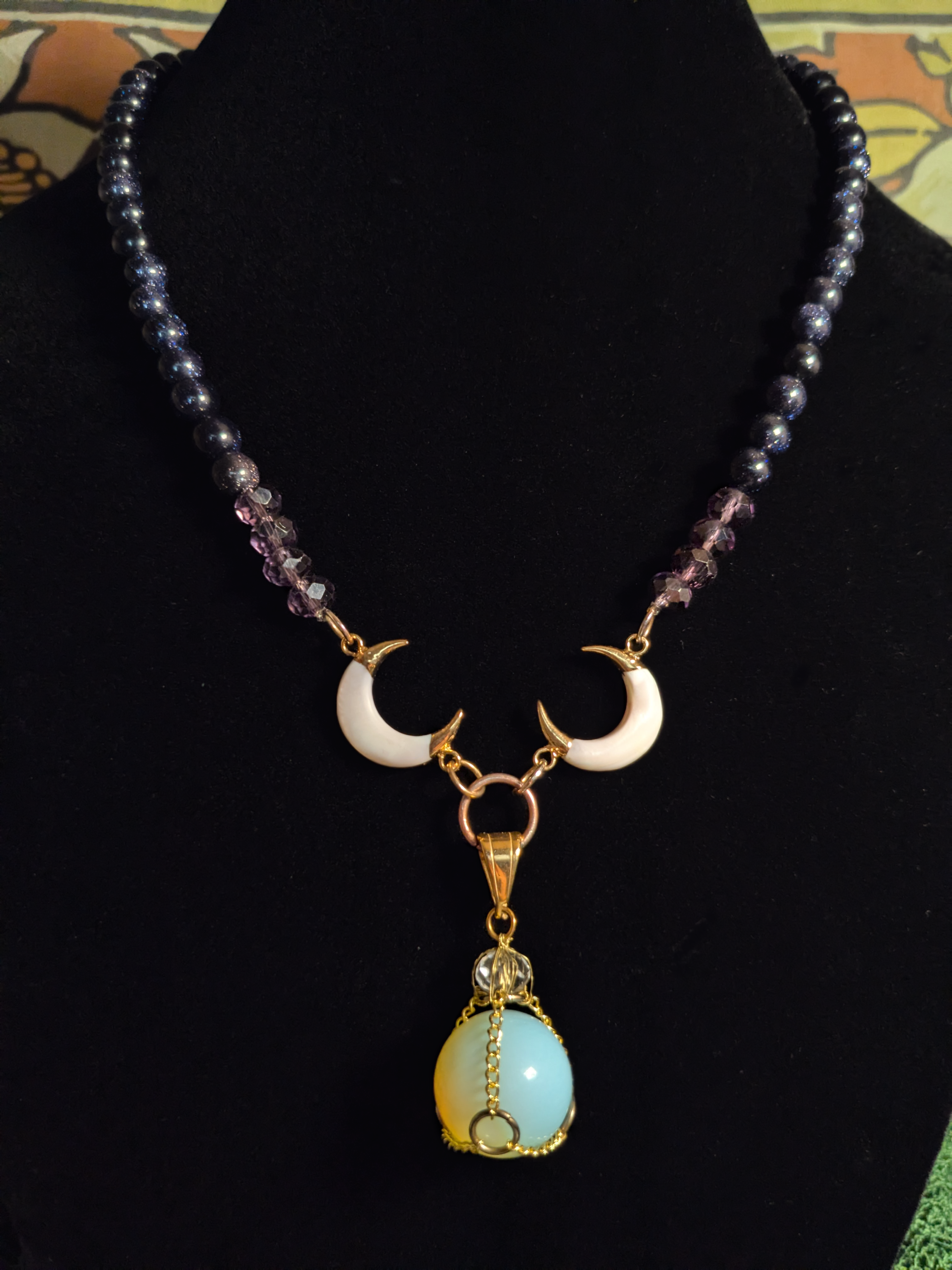 Hecate - Triple Moon Crystal Beaded Pendant Necklace