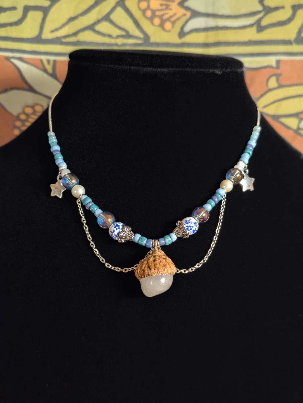 Quartz Acorn Beaded Pendant Necklace