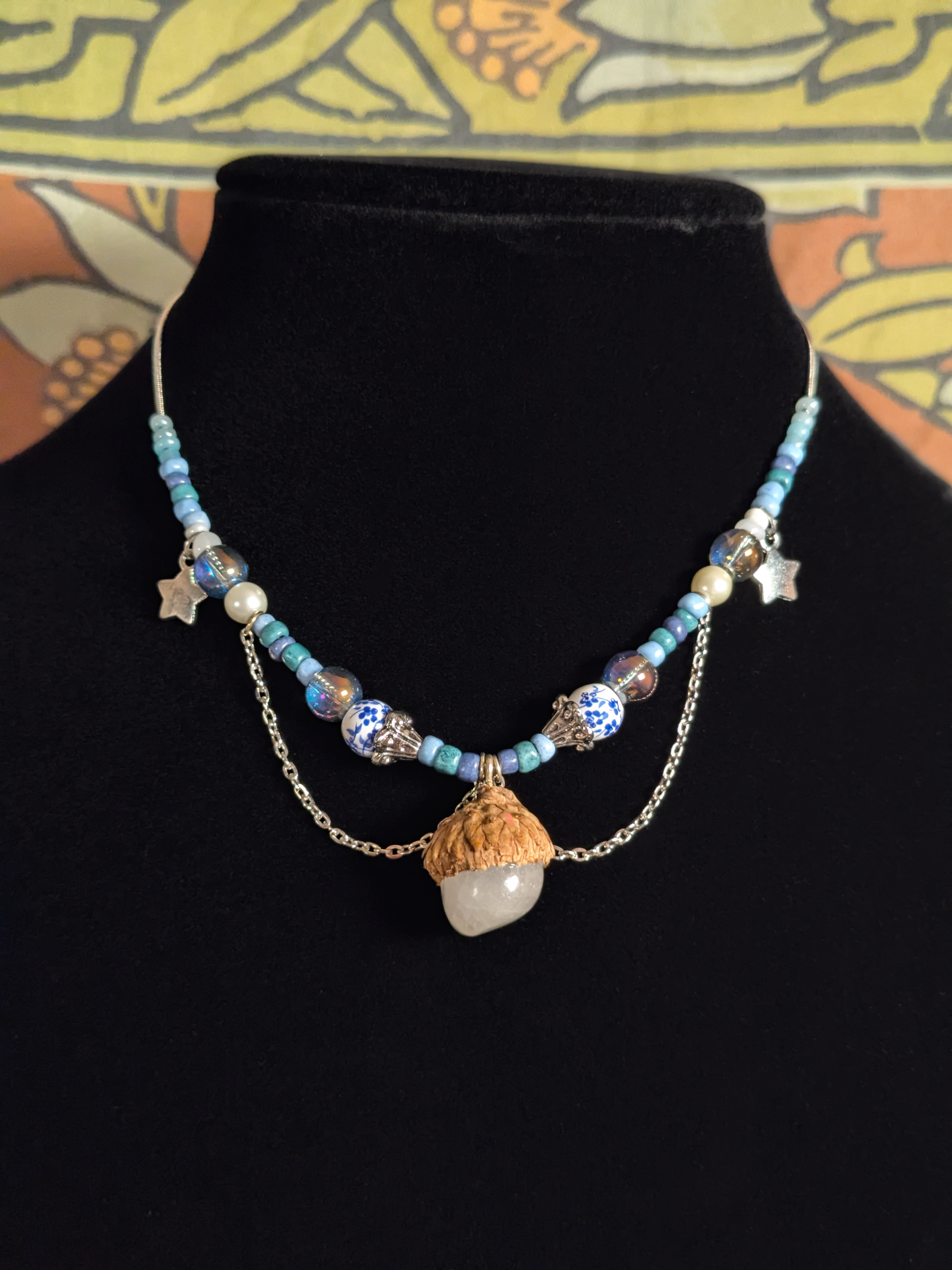 Quartz Acorn Beaded Pendant Necklace
