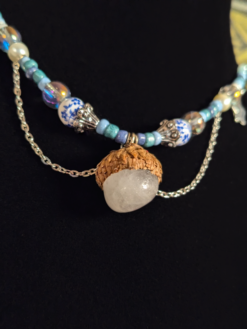 Quartz Acorn Beaded Pendant Necklace