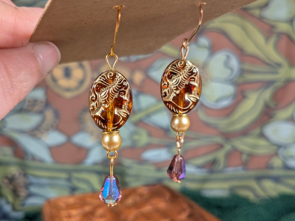 Amber Cameo Beaded Earrings