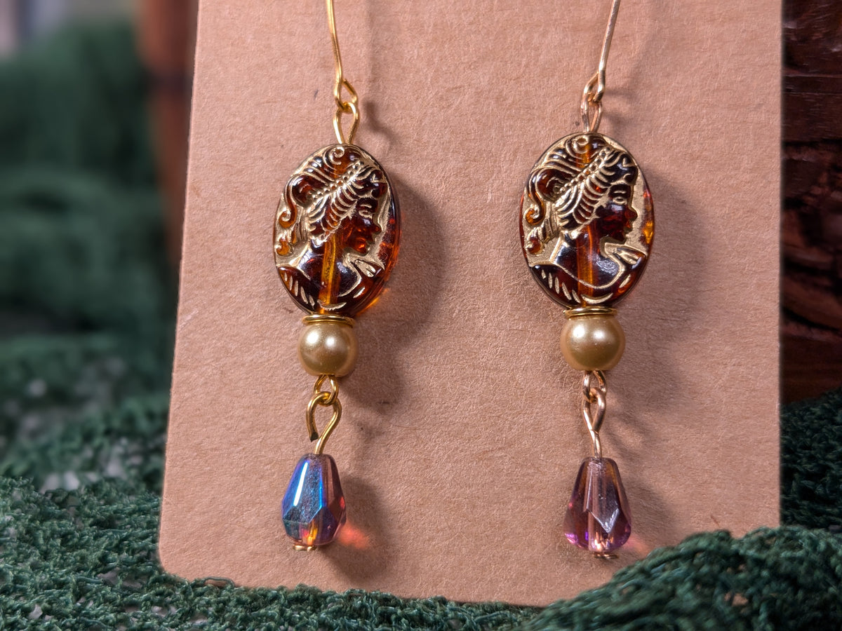 Amber Cameo Beaded Earrings