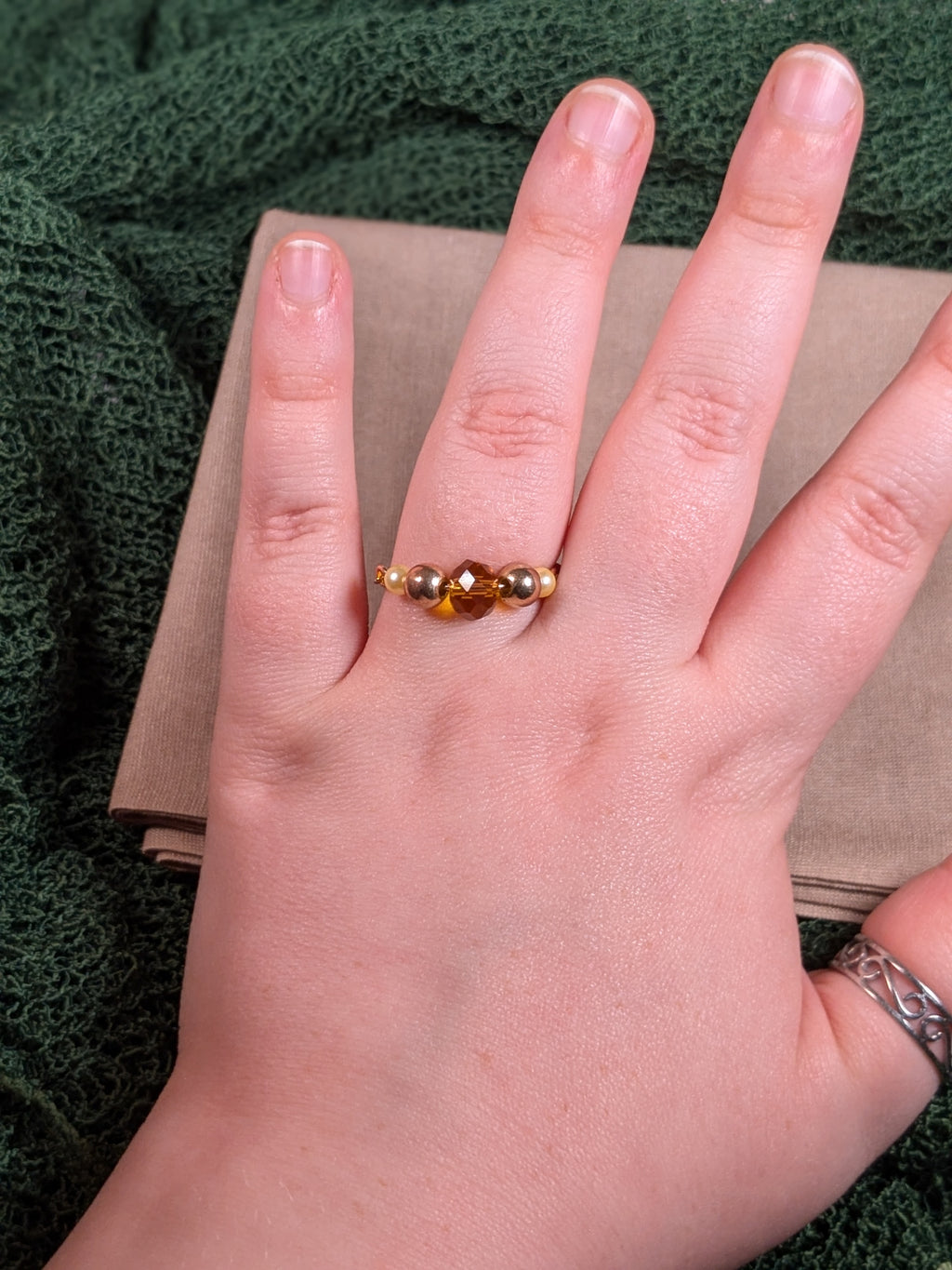 Sunny Golden Amber Chain Ring - Joint-Friendly Adjustable Comfort Ring