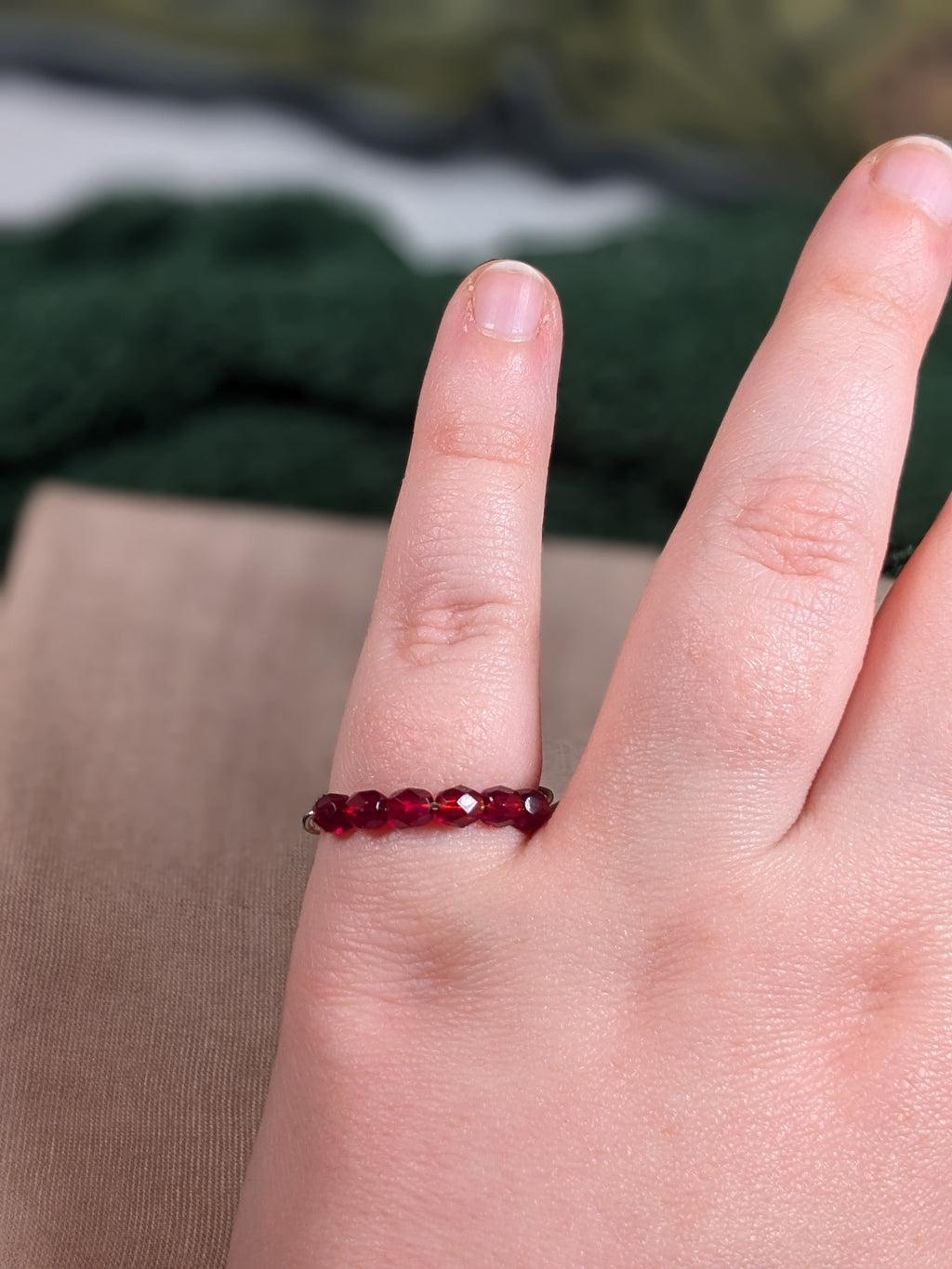 Red Garnet Chain Ring - Joint-Friendly Adjustable Comfort Ring