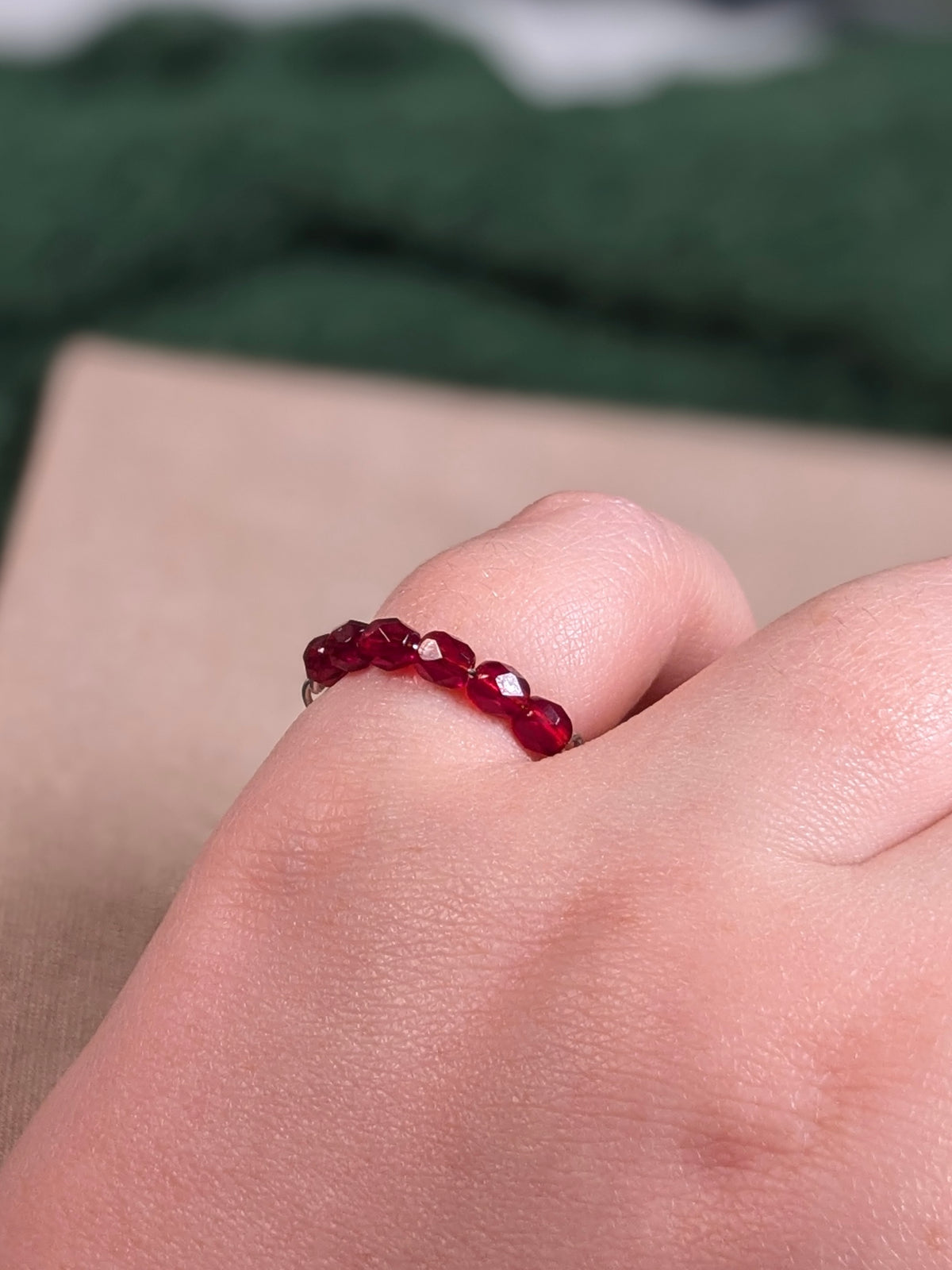 Red Garnet Chain Ring - Joint-Friendly Adjustable Comfort Ring