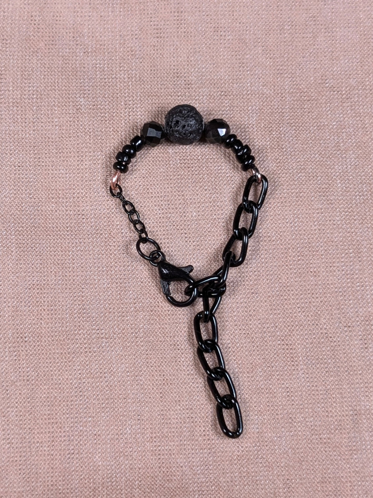 Black Lava Stone & Tourmaline Chain Ring - Joint-Friendly Adjustable Comfort Ring