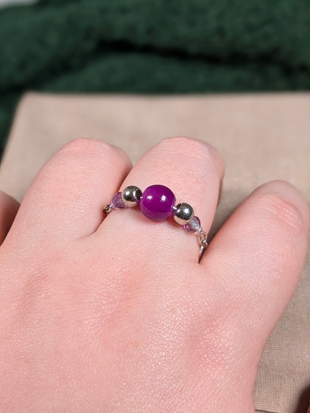 Purple and Fluorite Chain Ring - Joint-Friendly Adjustable Comfort Ring