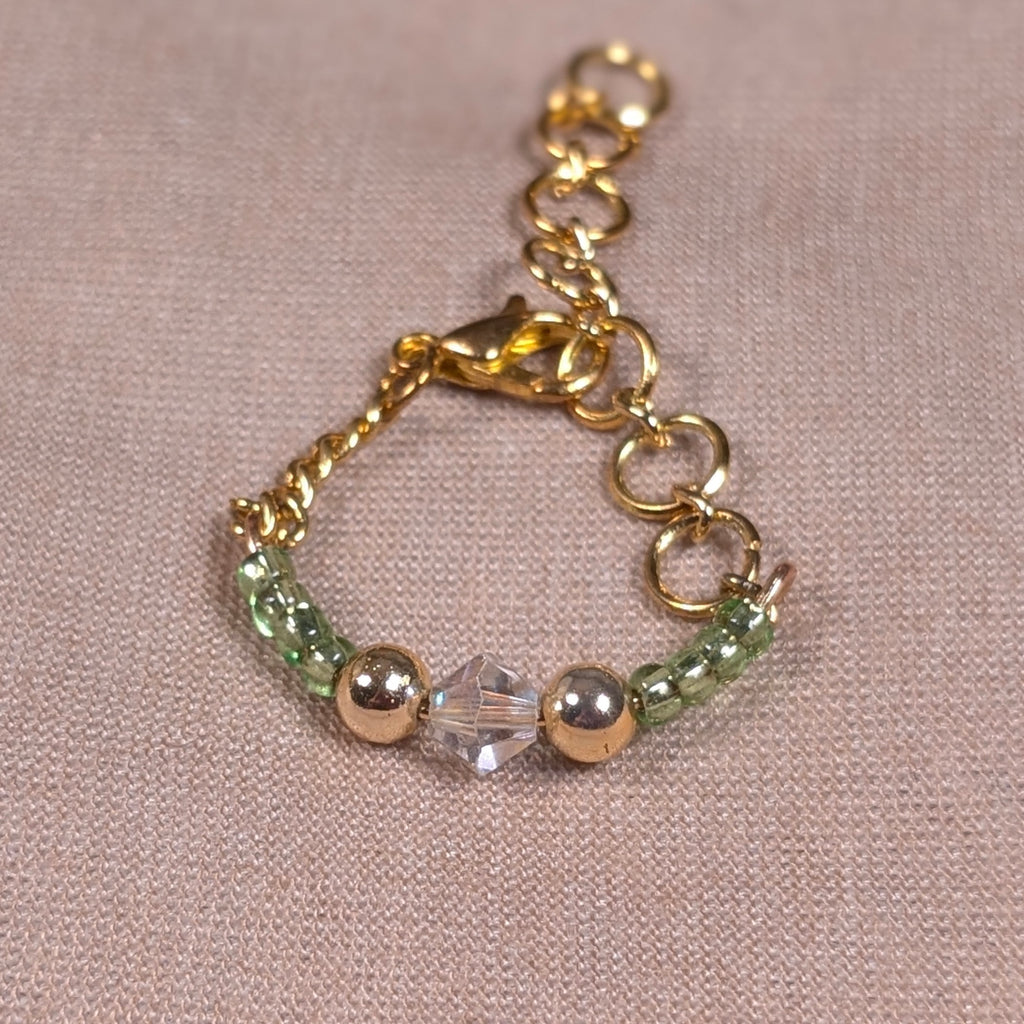 Green & Crystal Chain Ring - Joint-Friendly Adjustable Comfort Ring