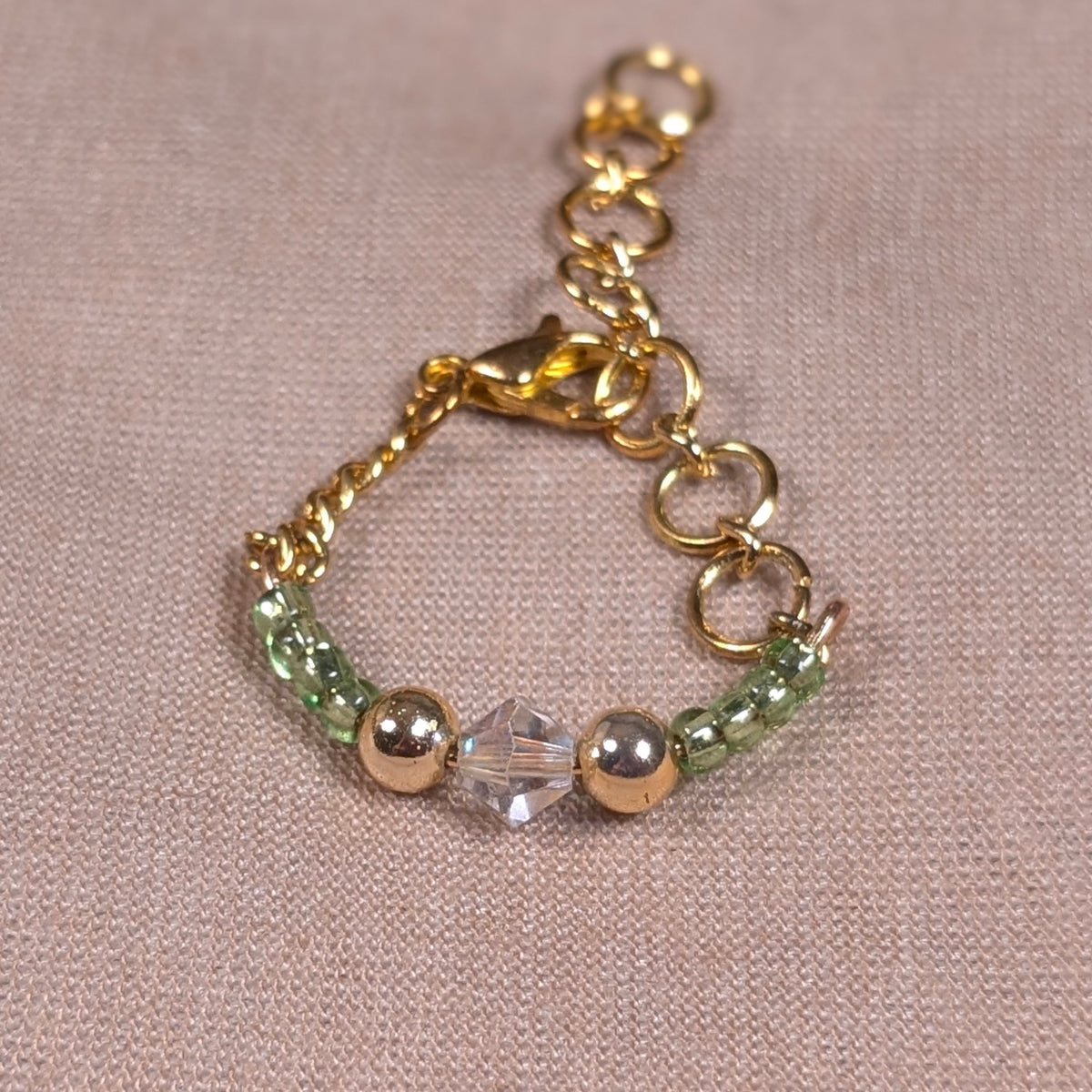 Green & Crystal Chain Ring - Joint-Friendly Adjustable Comfort Ring