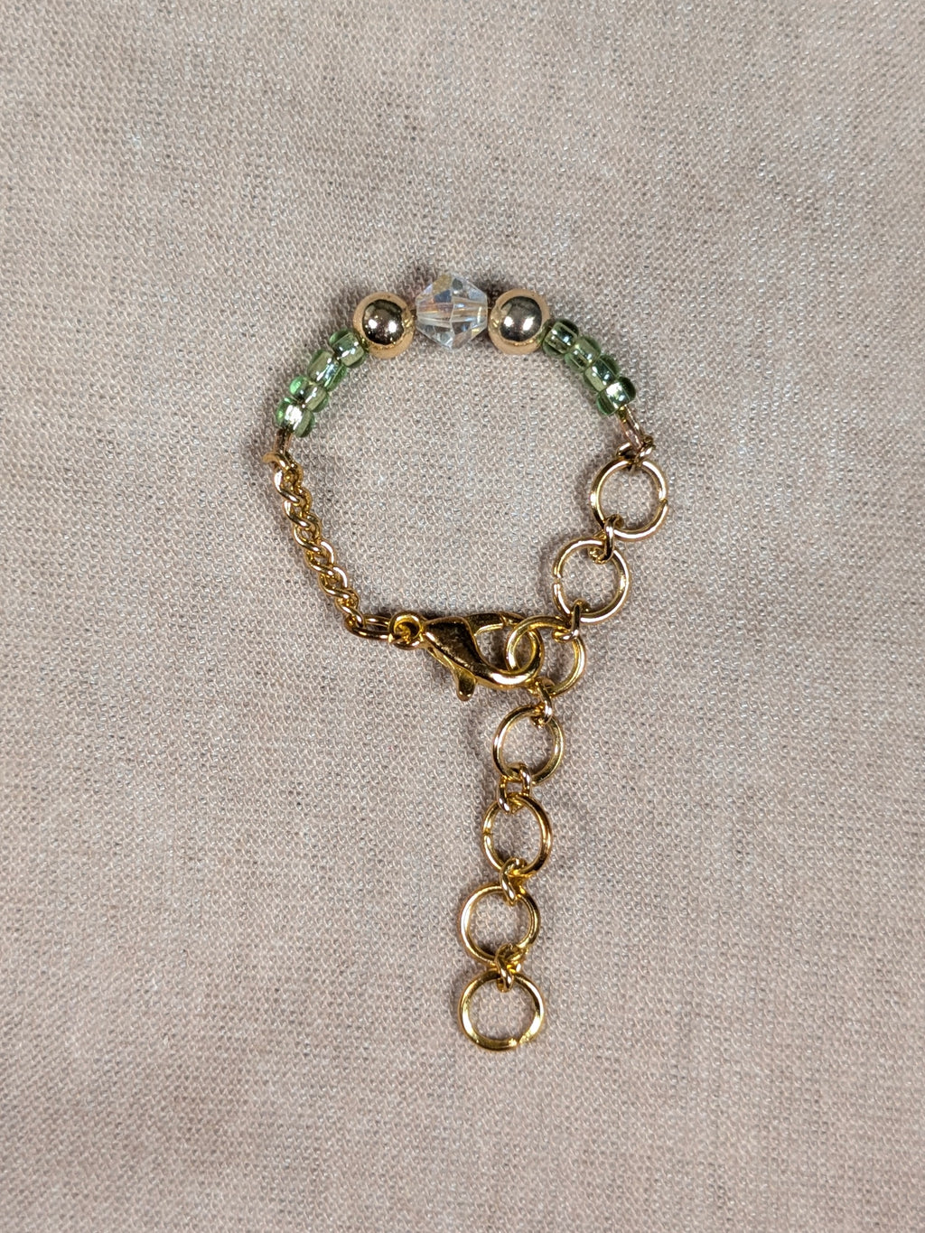 Green & Crystal Chain Ring - Joint-Friendly Adjustable Comfort Ring