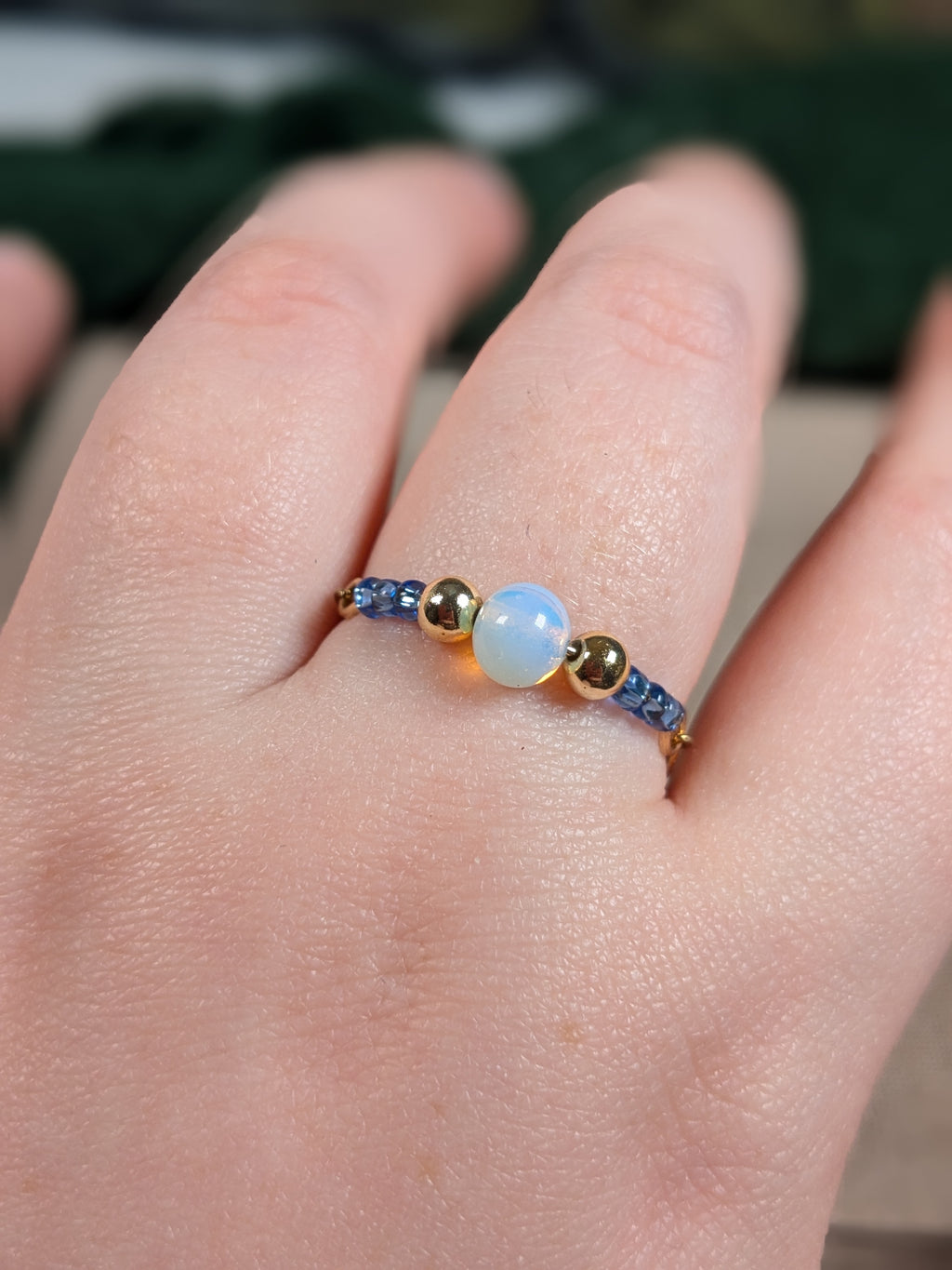 Opalite Blue Chain Ring - Joint-Friendly Adjustable Comfort Ring
